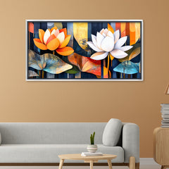 Premium Abstract Lotus Flower Wall Art | Modern Orange & White Botanical Canvas Print
