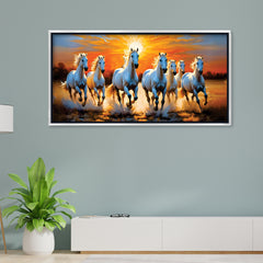 Premium Design Seven Running Horses With Sunrise Canvas Wall Paintings For Home Decors