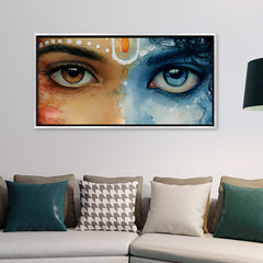 Premium Radha Krishna Eyes Canvas Art | Divine Vision Spiritual Painting