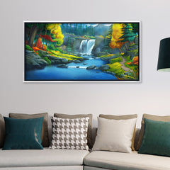 Serene Mountain Waterfall: Enchanted Forest Landscape – Premium Canvas Wall Art
