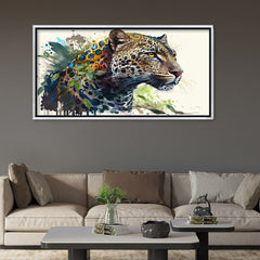 Jungle Cat Fusion: Jaguar Profile with Organic Splatter Art – Contemporary Gallery Quality Decor