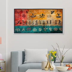 Vibrant Folk Dance Wall Art | Traditional Warli Style Canvas Print for Bohemian Decor