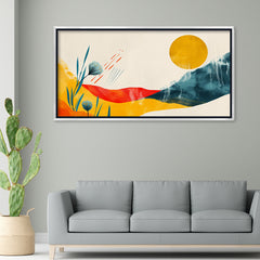 Premium Mid-Century Modern Abstract Art | Minimalist Sun and Mountain Canvas