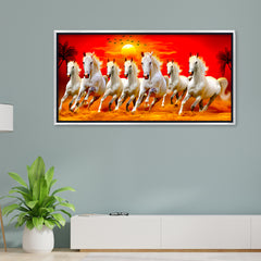 Premium Seven Running Horses at Sunrise Canvas Painting for Wall Decors