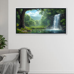 Premium Waterfall Landscape Canvas Art | Peaceful Forest Stream Painting