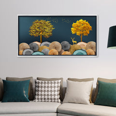 Premium Luxury Golden Tree Deer Wall Art Print | Modern Abstract Log Texture Landscape Canvas