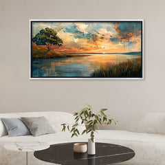 Premium Abstract Sunset Lake Canvas Art | Moody Lone Tree Landscape Painting