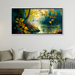 Premium Enchanted Forest Stream Canvas Art | Vibrant Yellow and Gold Landscape Painting