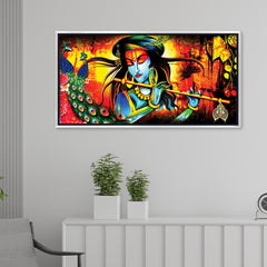 Premium Lord Krishna Playing Flute Premium Canvas Wall Painting For Home Decors