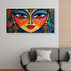 Premium Vibrant Goddess Face Wall Art | Abstract Folk Portrait Canvas Print