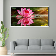 Premium Large Calming Lotus Pond Painting | Modern Floral Nature Canvas for Living Room