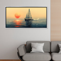 Premium Minimalist Seascape Canvas Art: Sailboat with Red Sun