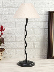 Off-White Cotton Zig Zag Table Lamp with Iron Base (AE01)