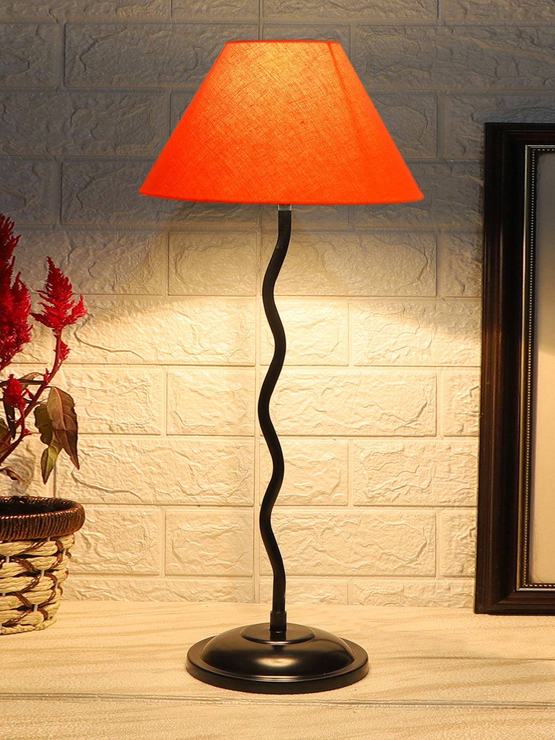 Orange Cotton Zig Zag Table Lamp with Iron Base (AE04)