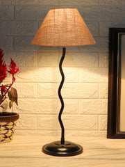 Beige Jute Zig Zag Table Lamp with Iron Base (AE08)