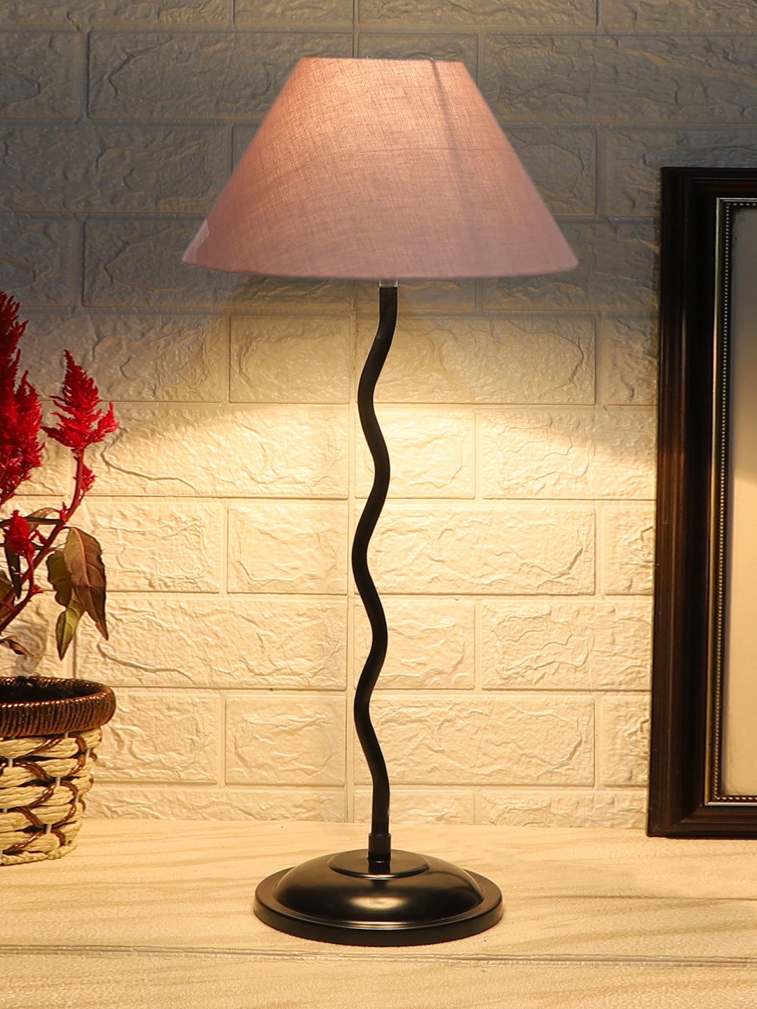 Grey Cotton Zig Zag Table Lamp with Iron Base (AE06)