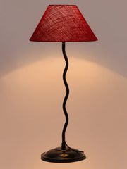 Maroon Jute Zig Zag Table Lamp with Iron Base (AE10)