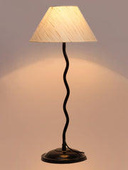 Off-White Cotton Zig Zag Table Lamp with Iron Base (AE01)