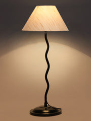 Off-White Cotton Zig Zag Table Lamp with Iron Base (AE01)