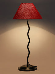Maroon Jute Zig Zag Table Lamp with Iron Base (AE10)