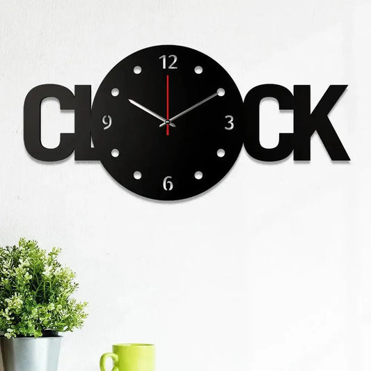 Clock Text Shape Designer Wooden Wall Clock