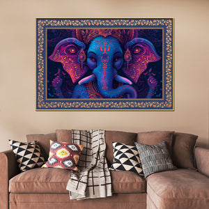 Beautiful Design Shree Ganesha Floral Border Canvas Wall Painting