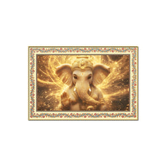 Beautiful Lord Ganesha in Lighting Floral Border Canvas Wall Painting