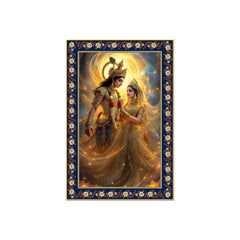 Beautiful Radha Krishna Divine Floral Border Vertical Wall Painting