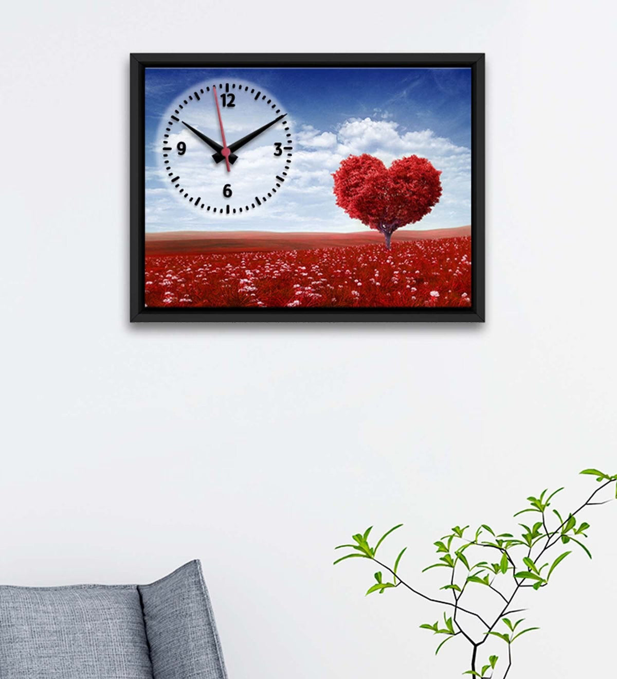 Red Heart Printed Analog MDF Modern Wall Clock