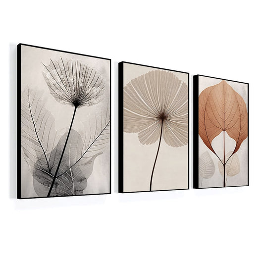 Bohemian Style Abstract Flowers and Leaves Set Of 3