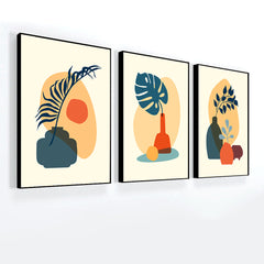 Abstract Boho Poster with Tropical Leaf, Color Vase and Shape Wall Art Set of 3