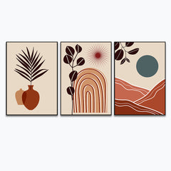 Boho Wall Art, Abstract Gallery Mountain Wall Set, Sun And Moon Decorative Set of 3