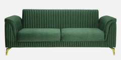 Emerald Green Channel Tufted Sofa | Velvet 3 Seater Sofa In Textured Green Colour