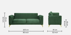 Emerald Green Channel Tufted Sofa | Velvet 3 Seater Sofa In Textured Green Colour