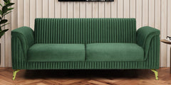 Emerald Green Channel Tufted Sofa | Velvet 3 Seater Sofa In Textured Green Colour