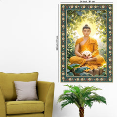 Gautam Buddha Awakened One Floral Border Vertical Wall Painting