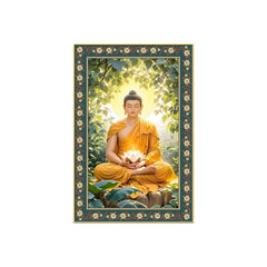 Gautam Buddha Awakened One Floral Border Vertical Wall Painting
