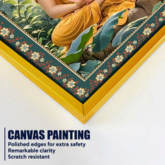 Gautam Buddha Awakened One Floral Border Vertical Wall Painting