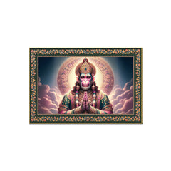 Chiranjivi Lord Hanuman Floral Border Canvas Wall Painting