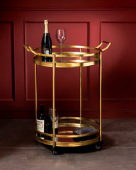 Classic Round Gold Bar Cart With Dual Handles