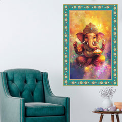Colors of Lord Ganesha Floral Border Vertical Wall Painting