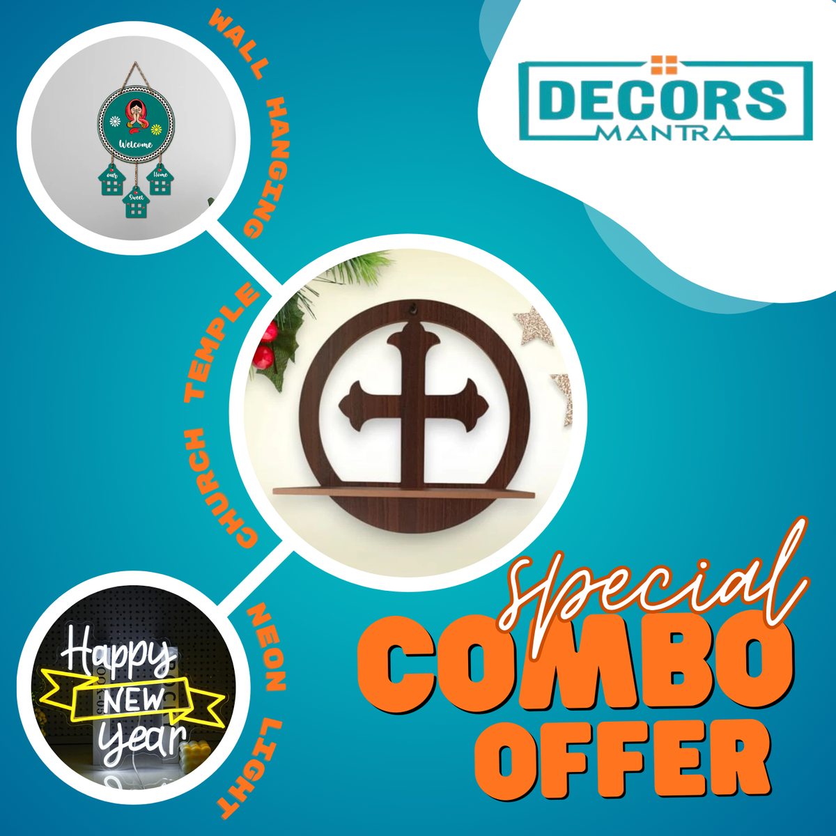 New Year & Home Decor Combo Offer | Happy New Year Neon Sign + Wall Hanging