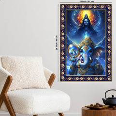 Cosmic Blessings Shiva and Ganesha Floral Border Vertical Wall Paintin
