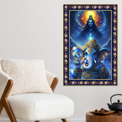 Cosmic Blessings Shiva and Ganesha Floral Border Vertical Wall Paintin