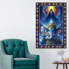 Cosmic Blessings Shiva and Ganesha Floral Border Vertical Wall Paintin