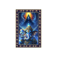 Cosmic Blessings Shiva and Ganesha Floral Border Vertical Wall Paintin