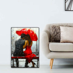 Beautiful Romantic Couple Love Under Rain Canvas Wall Paintings & Arts