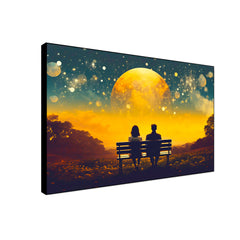 Beautiful Young Couple Sitting on A Bench Looking at The Sky Canvas Wall Paintings & Arts