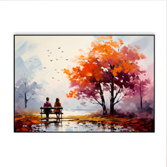 Beautiful Couple Sit on A Bench and Look at The Mountains Canvas Wall Paintings & Arts