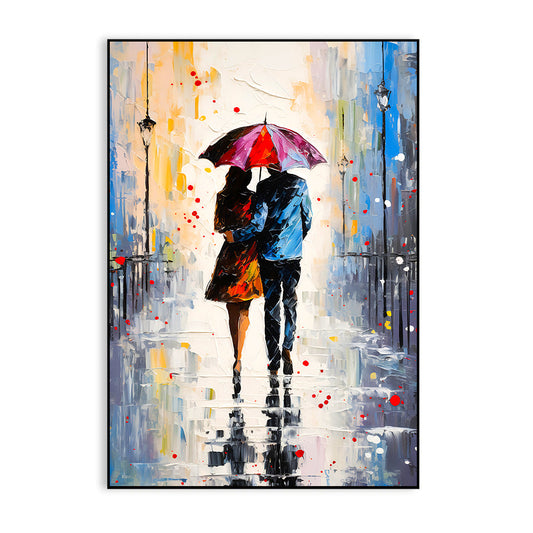 Beautiful Couple's Walk in the Rain Canvas Wall Paintings & Arts